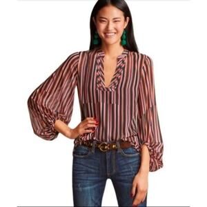 CAbi Ultimate Stripe Multi-color Sheer Boho Balloon Sleeve Chiffon Blouse S